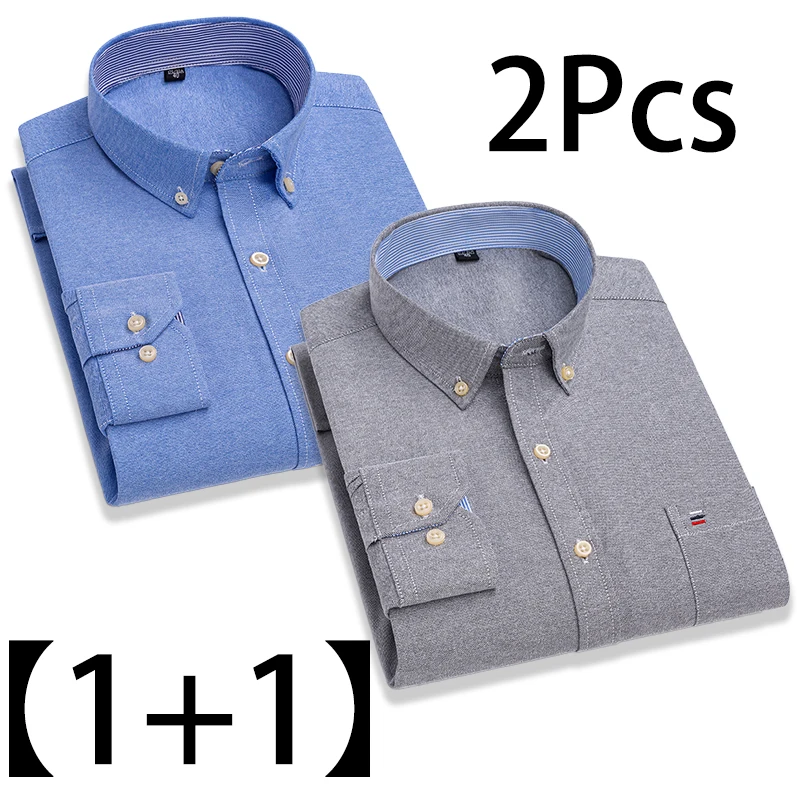 100% Pure Cotton Oxford Fashion Design Men's Long Sleeved Plaid Striped Solid Shirts Formal Business Casual Comfortable Blouses