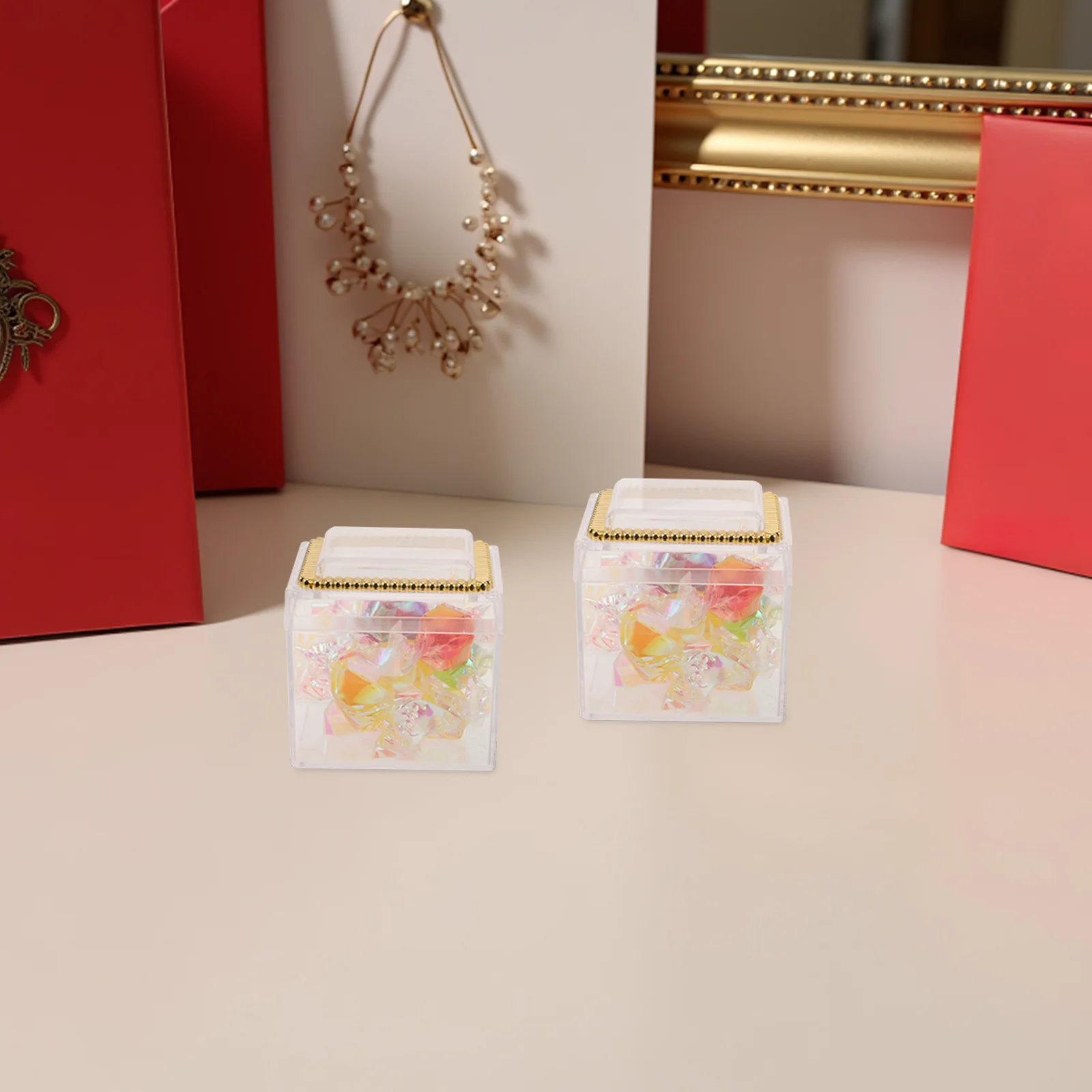 12 قطعة من صناديق الحلوى المربعة الشفافة، حاويات شفافة لحفلات الزفاف، شوكولاتة الزفاف، تخزين المجوهرات، صندوق حلوى شفاف مربع