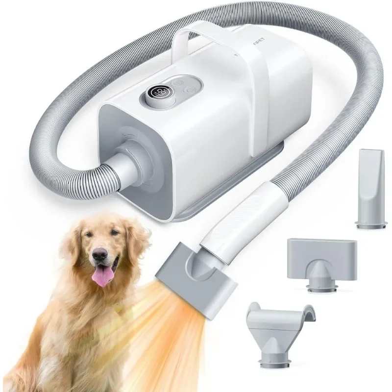 HomeRunPet Ultra Quiet Dog Blow Dryer High-Velocity Hair Dryer with 99 Speed 3 Temperature Settings, 6.5ft Long Hose LED Display