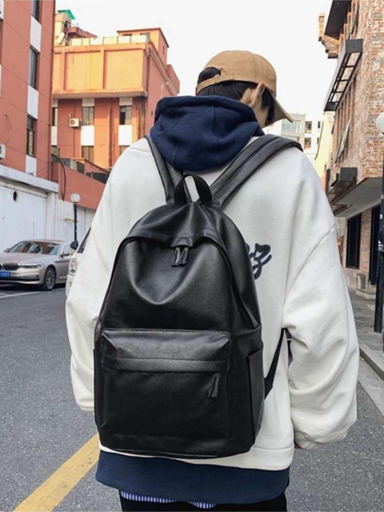 

Рюкзак из искусственной кожи в корейском стиле для мужчин, с несколькими карманами, водонепроницаемый, для подростков, школьный рюкзак для пар, унисекс, дорожная сумка через плечо для мальчиков и девочек