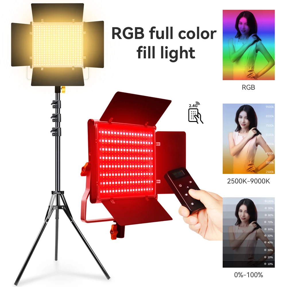 LED Video Light Panel Camera Photo Studio RGB Light Bi-color 2500K-9500K Dimmable Fill Lighting Optional Battery Kits 2m Tripod