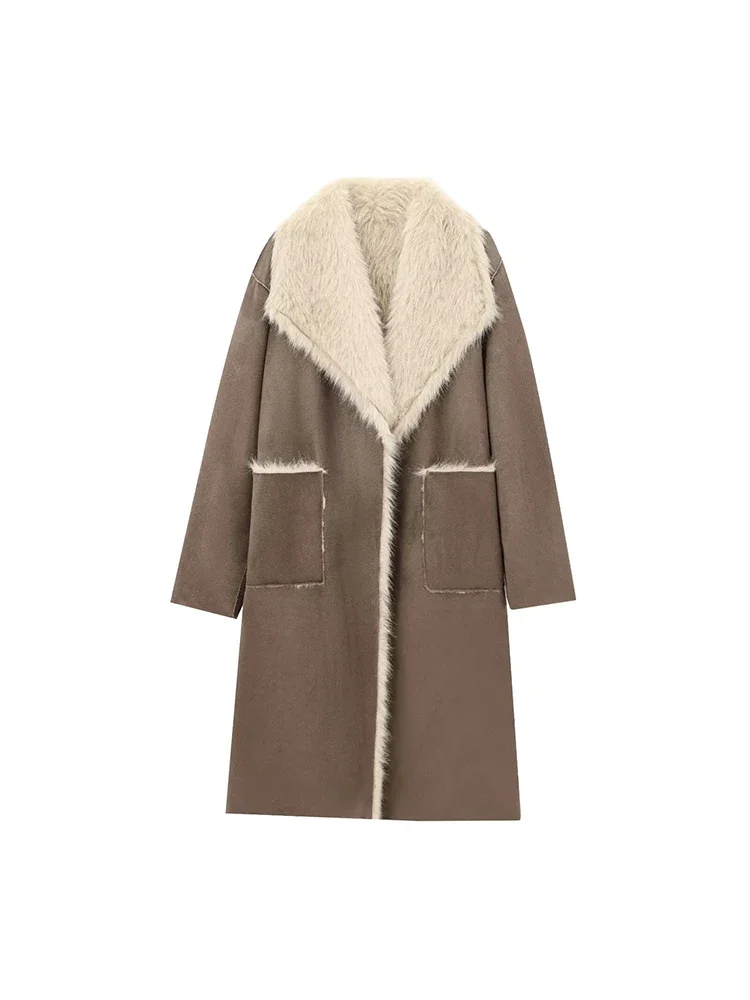 LIBIELIY European And American Style Autumn And Winter New Western-style Women's Clothing Double-sided Fur Collar Warm Long Coat