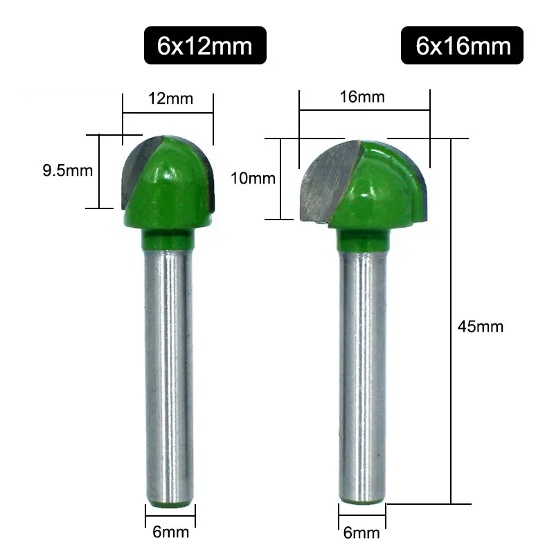 1PC 6MM Gambo Fresa Intaglio del Legno Sfera Naso Fresa Naso Rotondo Cove Fresatura Router Bit Radius Core Box In Metallo Duro