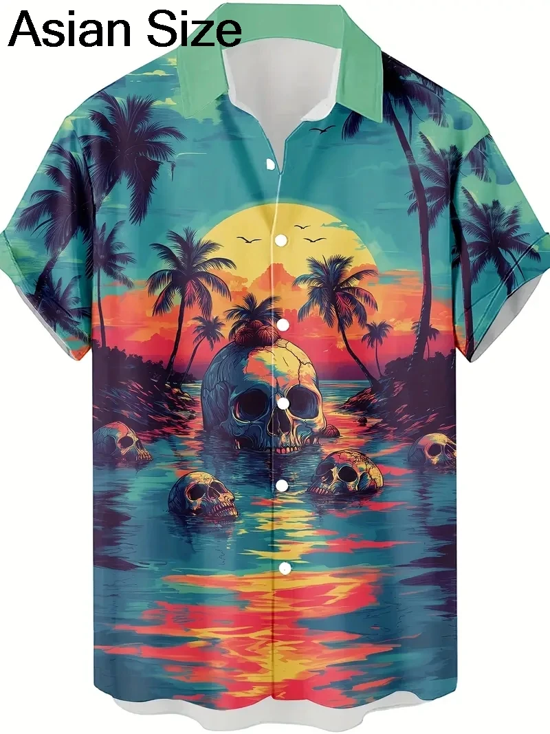 

2025 Hawaiian Men's Shirt For Men Short Sleeve Trendy Skulls Pattern 3D Print Tops Fashion Men's Streetwear Summer Casual Shirt