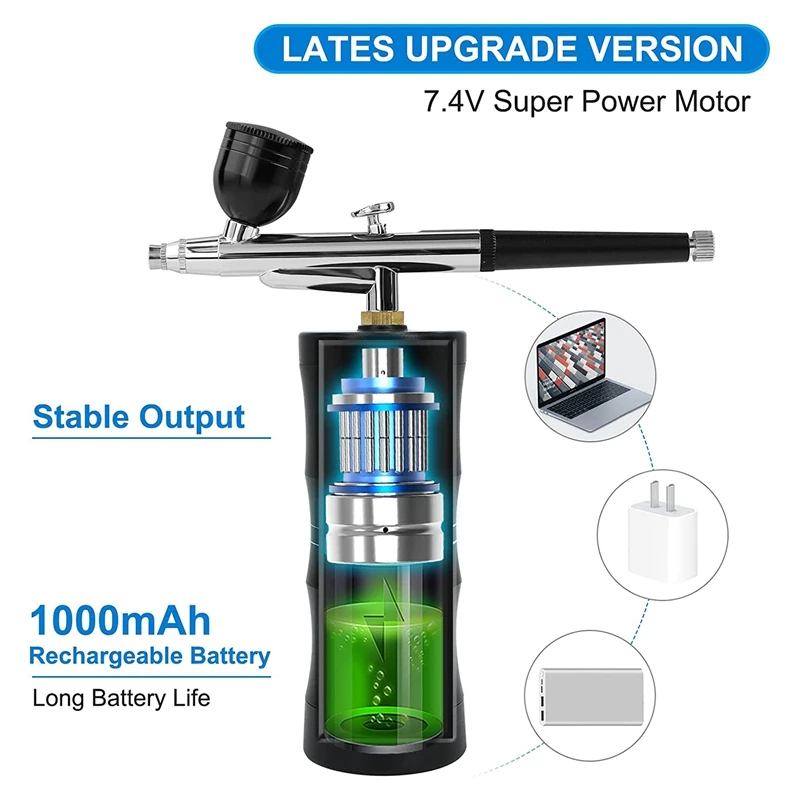 Air Brush Kit With Air Compressor, Upgraded 7.4V 34PSI Air Brush Spayer Rechargeable Portable Cordless Air Brush