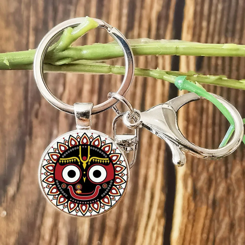 2024 Jagannath Lobster Clasp Keychain Hindu God lord Mandala Cartoon Face Glass Cabochon Pendant Key Chains Rings Souvenir Gift