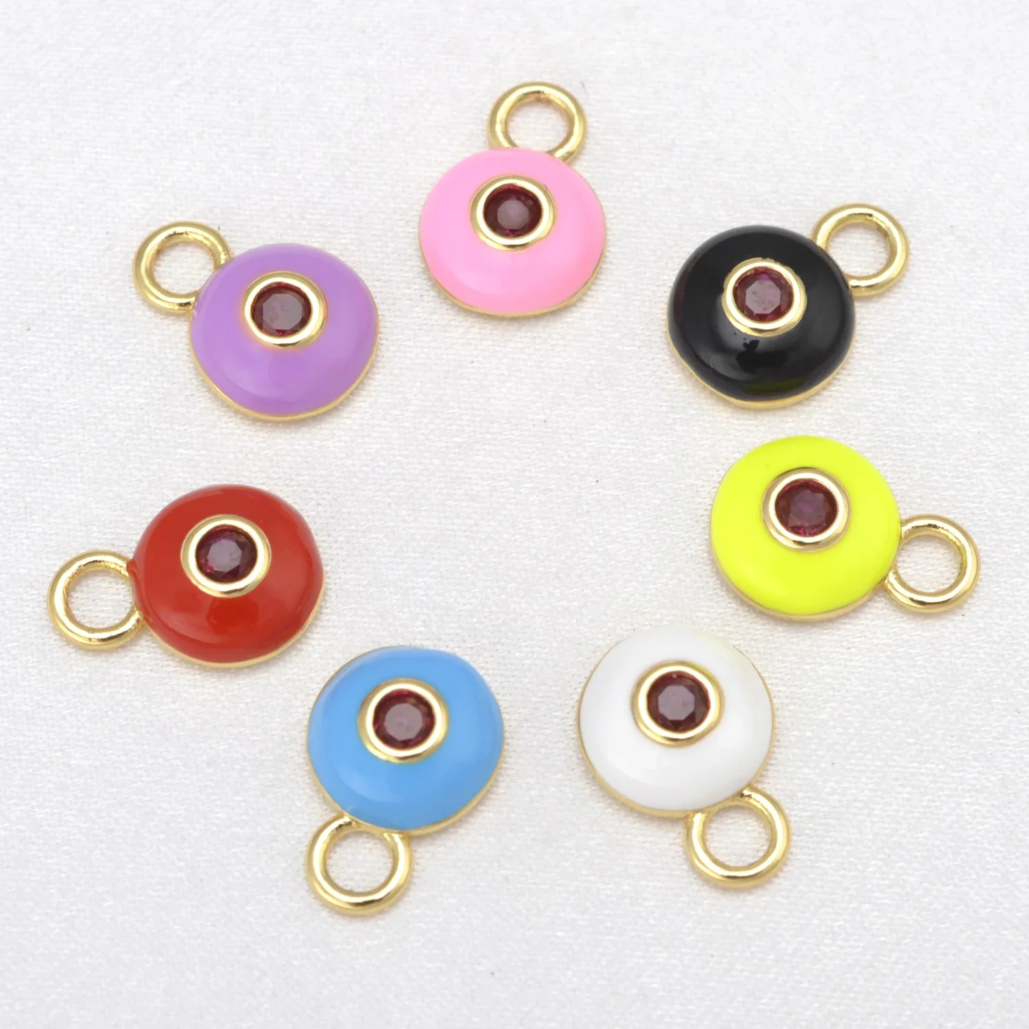 17 Pcs Enameled Eye Round Pendant DIY Jewelry Making Color Charm Copper Gold Plated Earring Chain Bracelet Accessories Wholesale