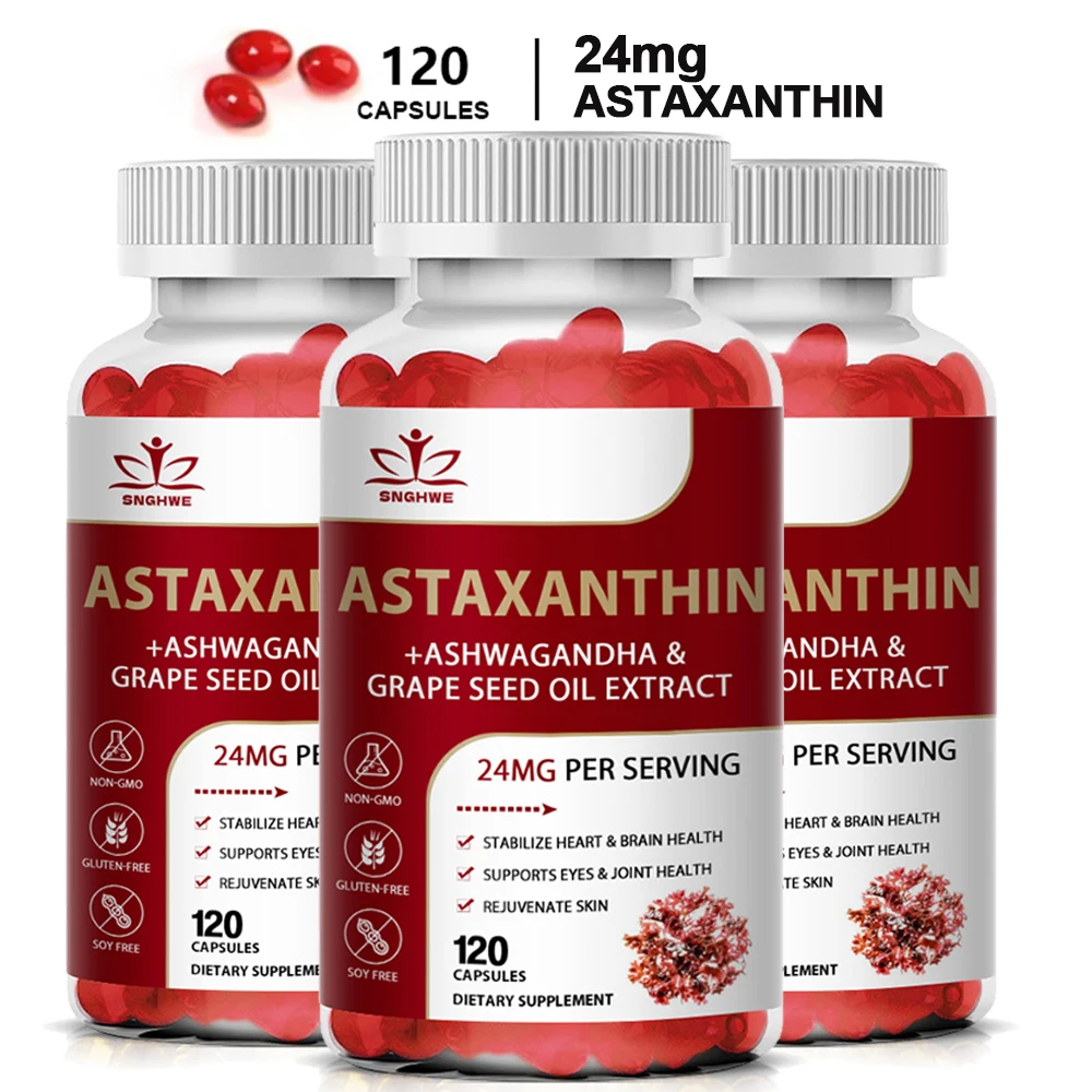 Vitamin Astaxanthin 24 mg Capsules - Antioxidant Supplement - Improves Eye, Joint, Skin Health and Energy Levels Supplements