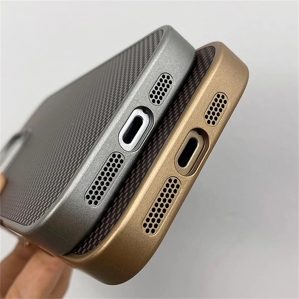 Luxury Business Carbon Fibre Pattern Matte Case For iPhone 17 16 Pro Max 15 14 13 12 Plating Soft Edge Frame Shockproof Cover