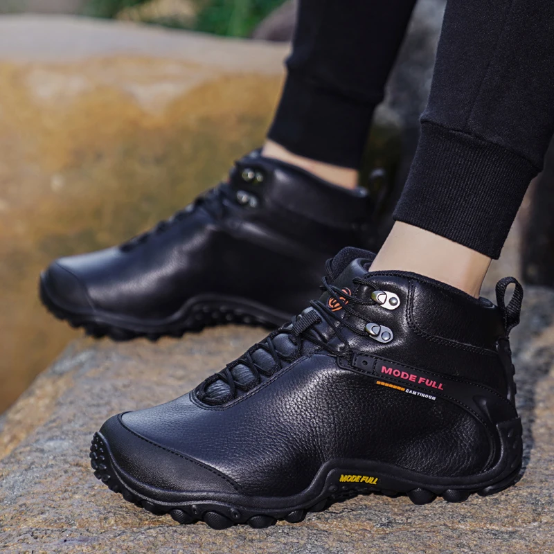 Cow Leather 2023 Winter Men Hiking Boots Women Outdoor Waterproof Treeking Snow Shoes Climbing Mountain Hunting Walking Sneakers