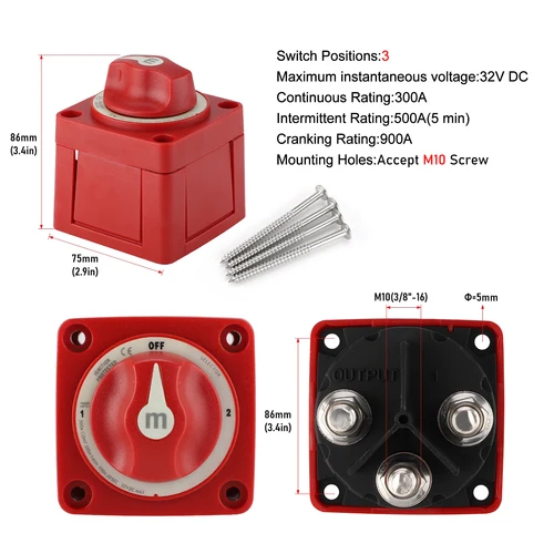 Imagen 2 del producto Interruptor de masa de batería de 3 y 4 posiciones, corte de circuito Dual, serie M, barco marino, 32V, 300A, aislador de alta resistencia, interruptor giratorio de desconexión
