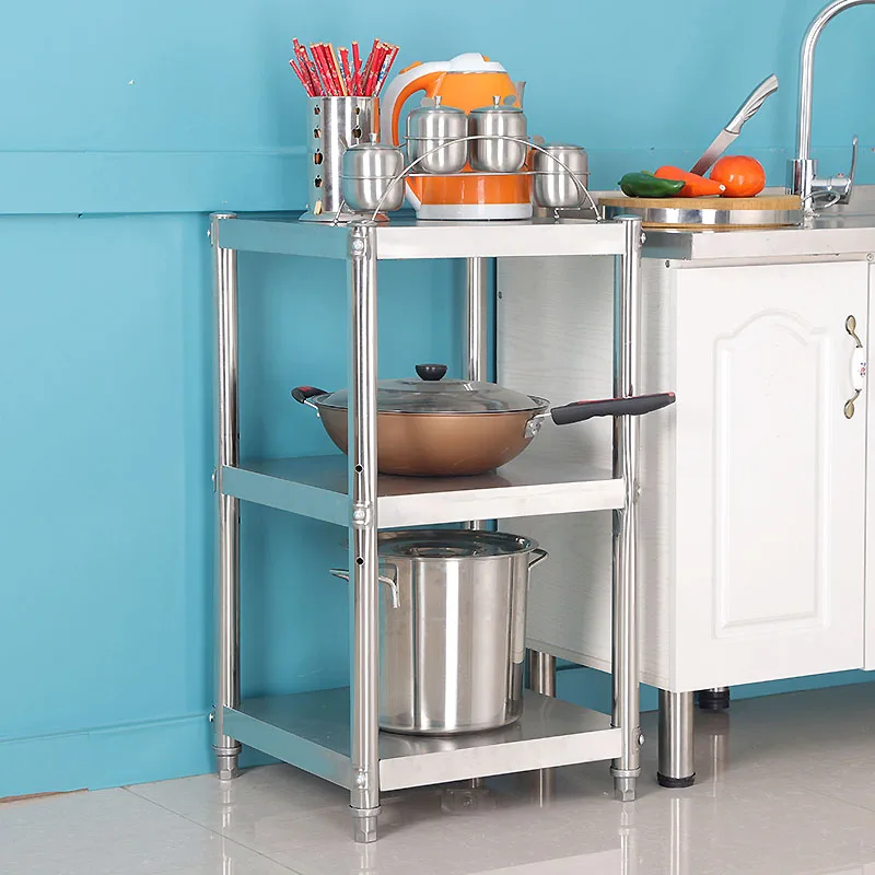 

Stainless steel crevice kitchen floor shelf two-layer microwave oven square stove shelf multi-layer storage shelf