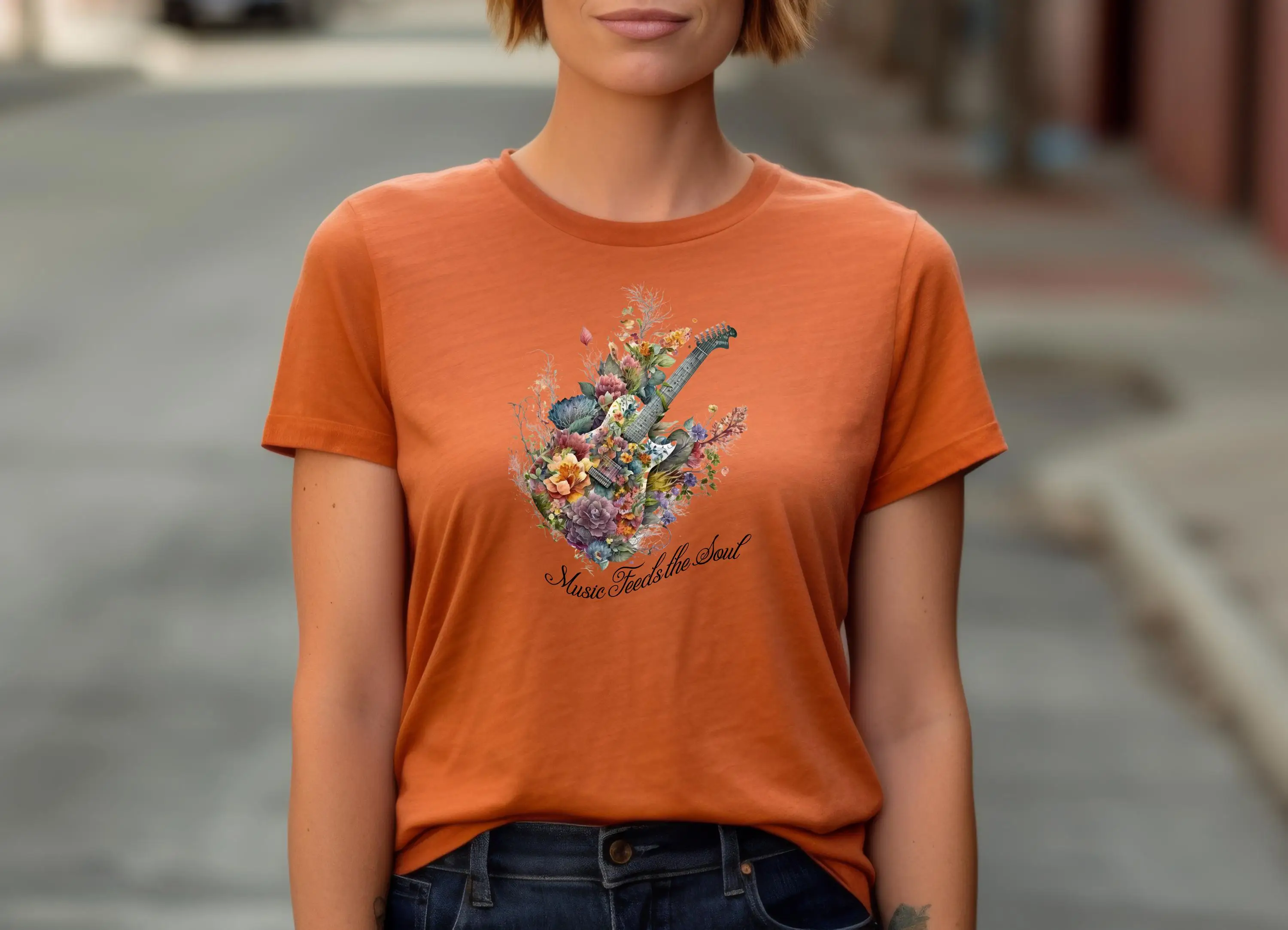 La música alimenta el alma guitarra camiseta camiseta gráfica T s 100 algodón varios colores disponibles