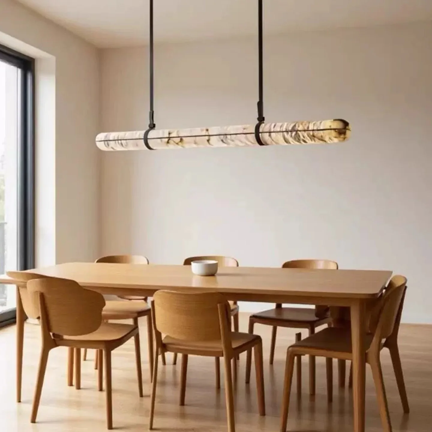 Modern Hotel Lobby Center Long Natural Marble Pendant Lights Minimalist Villa Dining Room Alabaster Hanging Pendant Light