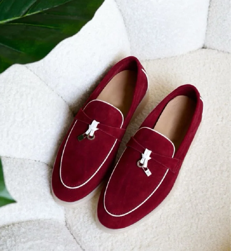 

Loafers luxury 2025 women's Leather suede walking shoes, designer Moccasin shoes, round toe flat shoes, sports shoes