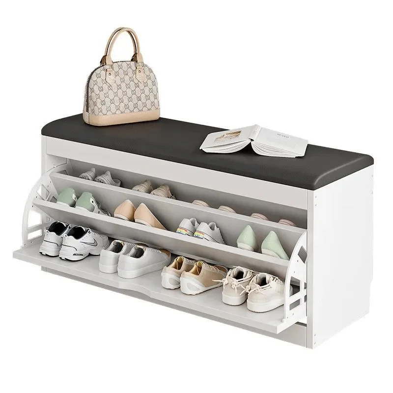 Flip Top Shoe Bench Entryway Storage Ottoman with Hidden Compartment for Hallway Living Room Modern Seating Rack Cabinet