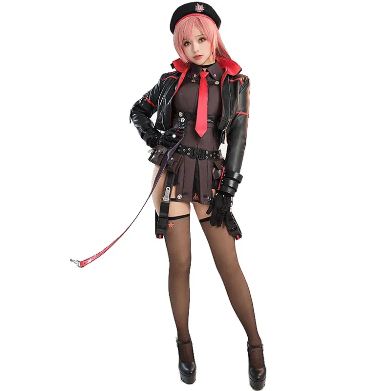 Game NIKKE Cosplay The Goddess of Victory Rapi Doujin Leather Uniform Anime Halloween Women Costumes Jacket Shirt Vest Hat Suit