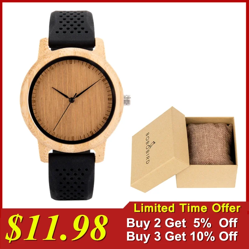 

BOBO BIRD Relojes Watches for Men and Women Bamboo Watch Quartz Movement with Colorful Bracelet Free