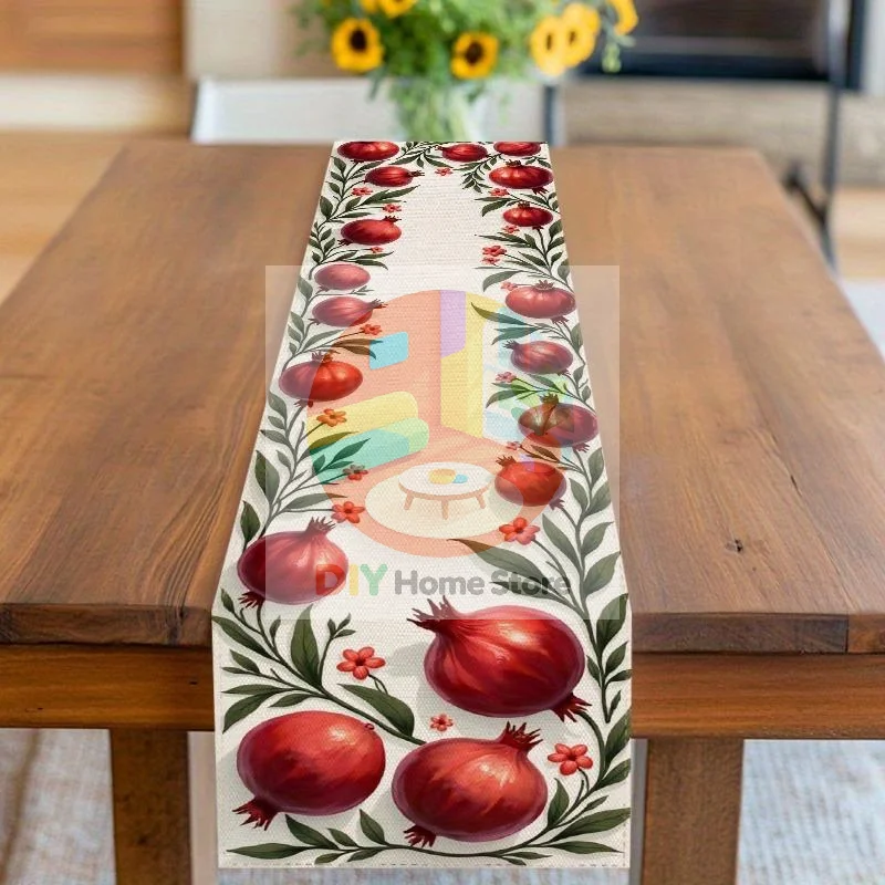 Rosh Hashanah Pomegranate Line Table Runner Durable Jewish Holiday Decor for Hotel Restaurant Home Dining Table