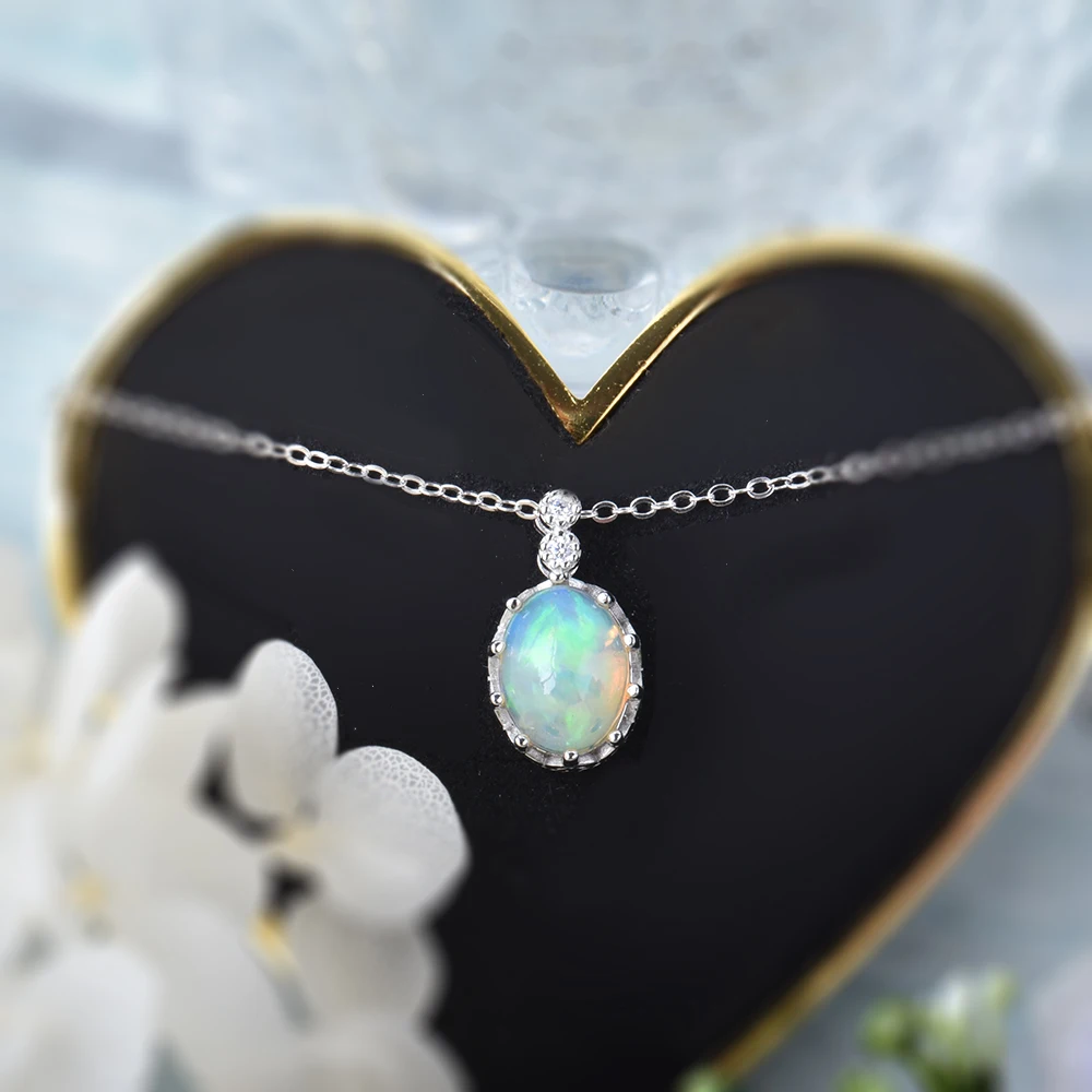 ITSMOS Natural Opal s925 Sterling Silver Pendant Necklace Fire Color Lucky Heart Side Pendant Beautiful Jewelry for Women Gift