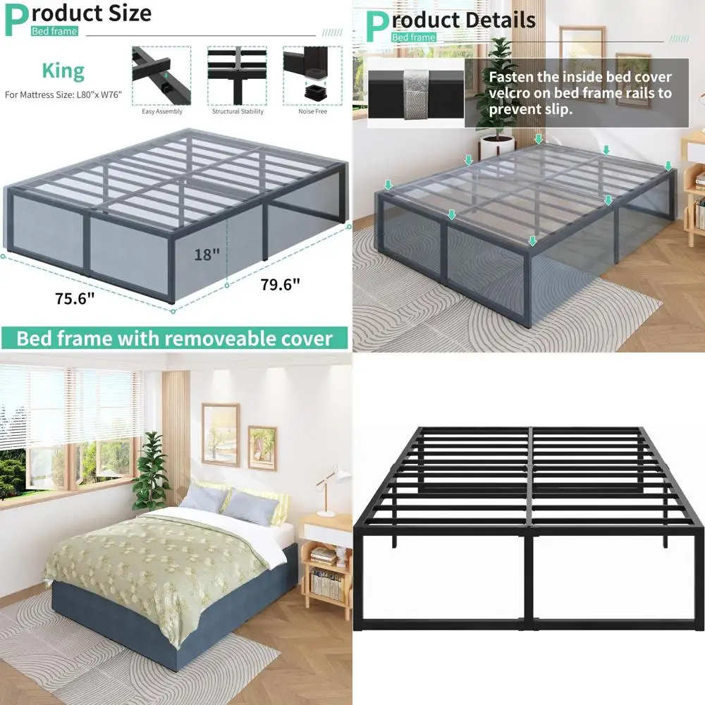 

18-дюймовая кровать King-Size с местом для хранения, прочным металлическим каркасом, без необходимости использования пружинного блока, простая сборка, бесшумная, черно-синяя