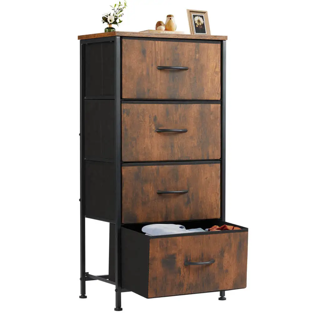 Dresser for Bedroom 4 Drawers Wide Fabric Storage Units Chest of Drawers for Living Room Bedroom with Metal Frame and Wooden Top