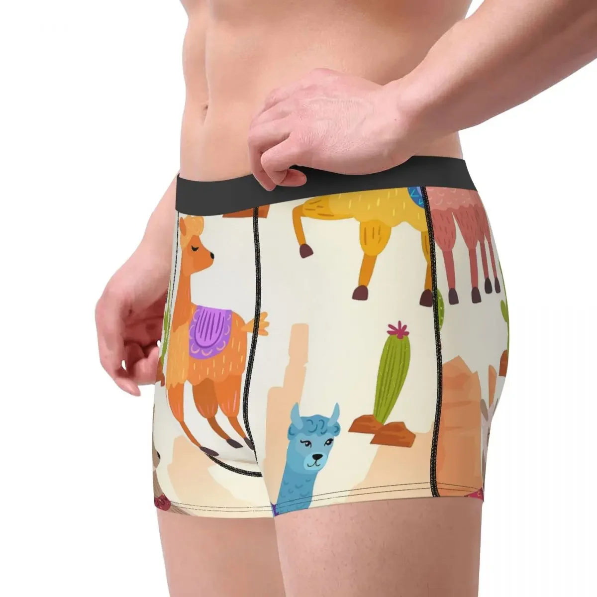 Alpaca Clever Lively Naughty Lovely Cherubic The Desert Underpants Homme Panties Men's Underwear Print Shorts Boxer Briefs