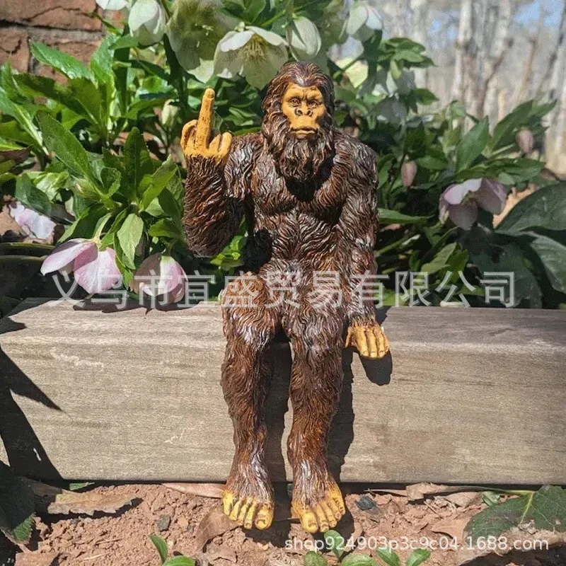Peace Sign Gorilla Resin Figurine - Cute Garden Ornament for Outdoor Yard Decor (Handmade Animal Statue)