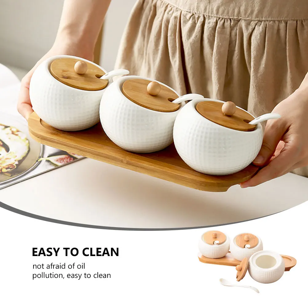 

Ceramic Seasoning Set Kitchen Spices Jars Condiment Canister Storage Seasoning Can Salt Pepper Chili Powder