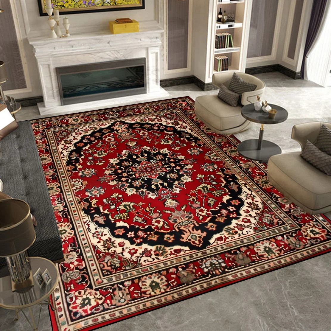 Persian Style Large Living Room Carpet Washable Room Decor Home Floor Mats Luxury Lounge Soft Rugs Non-slip Bedroom Bedside Rug