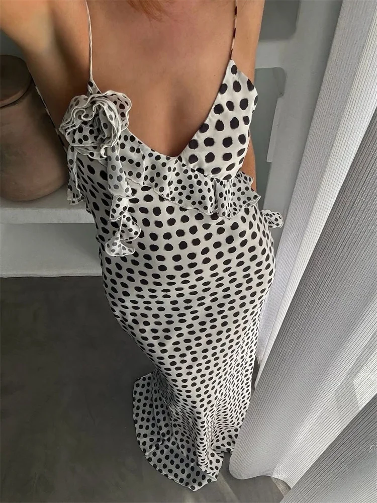 

Tossy Summer Ruffled Striped Long Dress For Women Patchwork Spaghetti V-Neck Sexy Luxury Party Dress Female Halter Dresses 2025