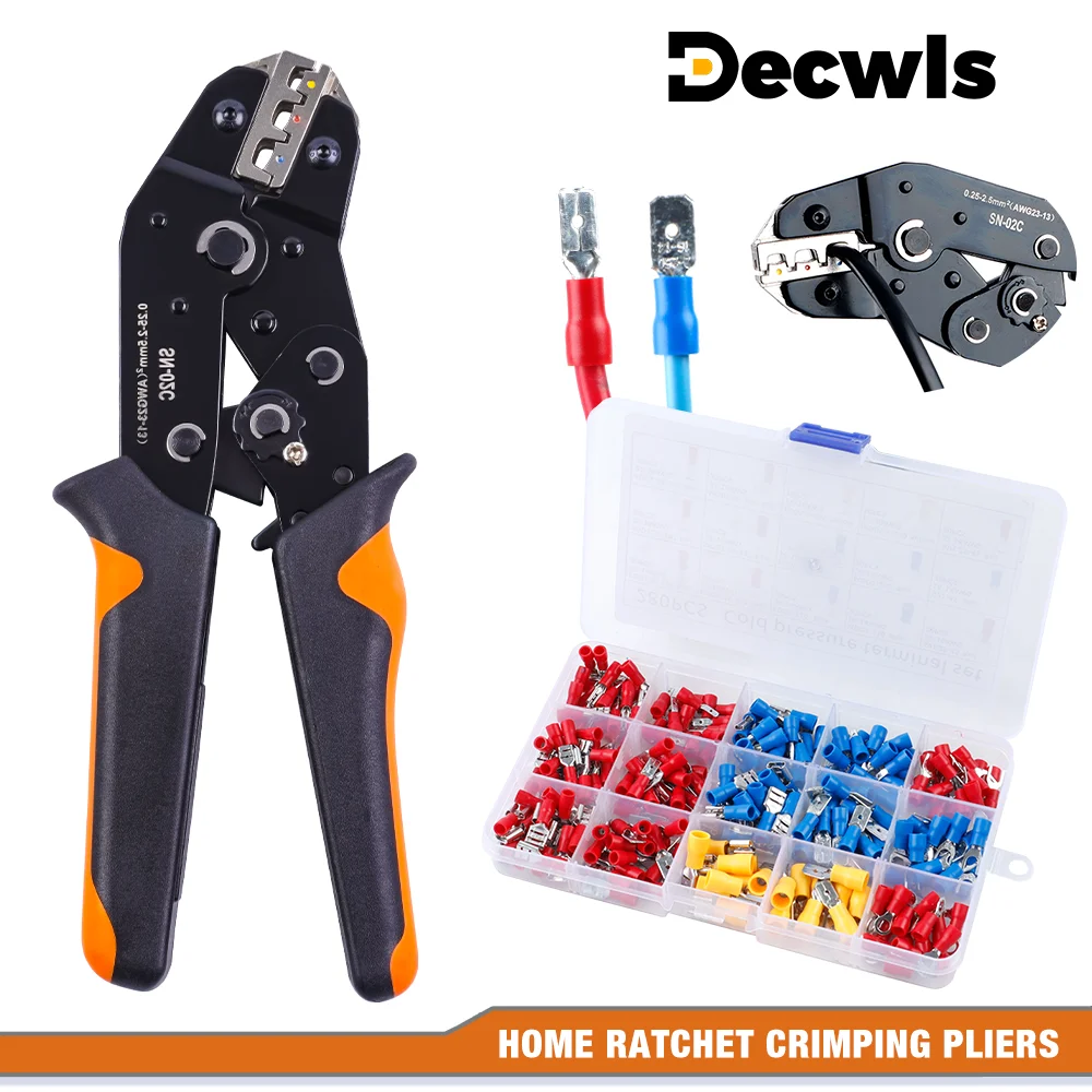 

Ratchet Crimping Pliers, AWG 23-13 (0.25-2.5mm²), Crimping Tool For Wire Terminals, Insulated Wire Connectors,With 280 Terminals