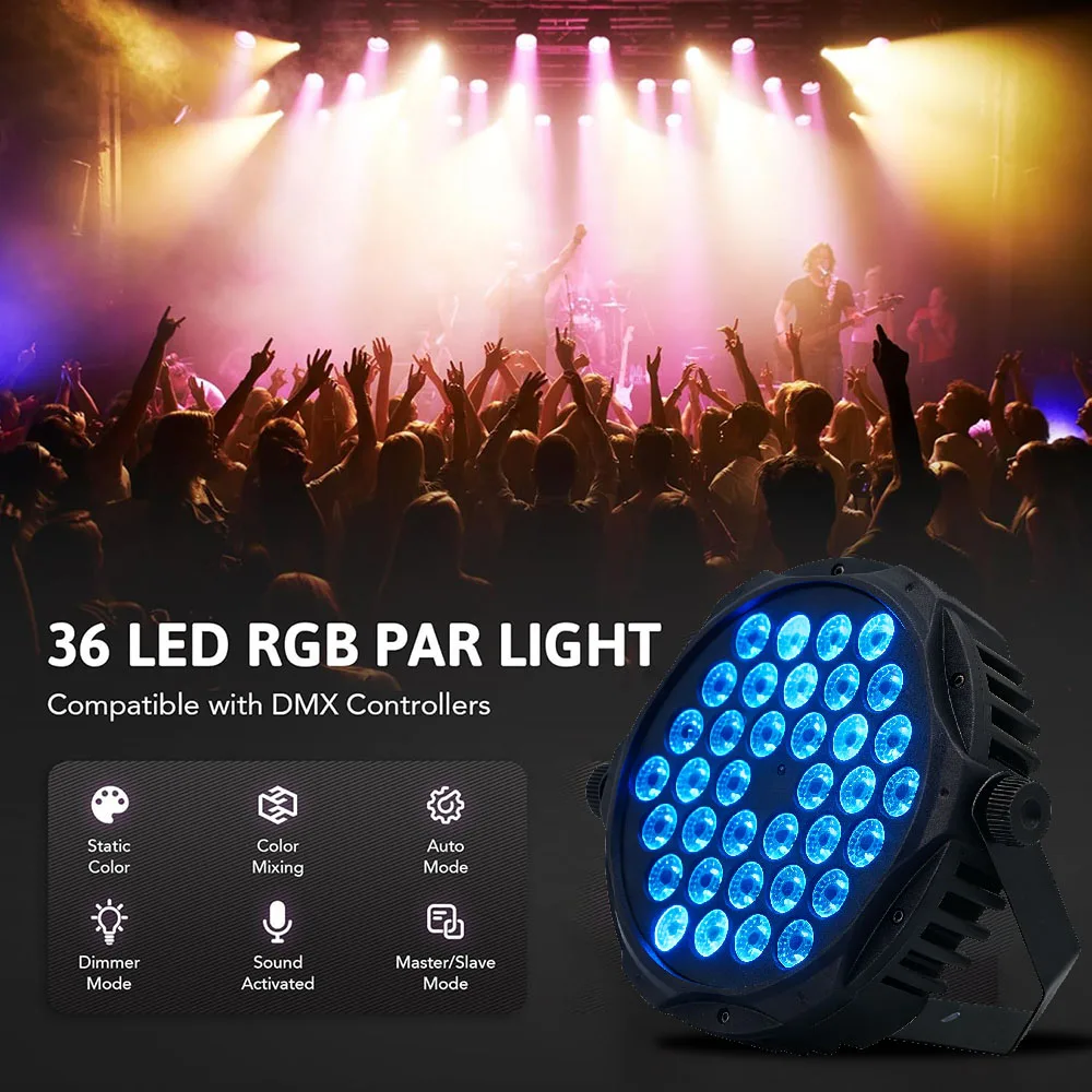 DAGTOUZ 36LED RC DMX512 Stage Light DJ Disco Light Wedding and Holiday Lighting Par Light Bar and Club Ambient Light Background image 2