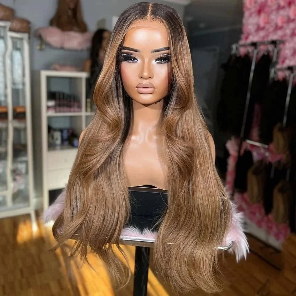 

Натуральные еврейские волосы омбре-коричневого цвета, без клея, мягкие, длинные, с эффектом волн, 5x5, на шелковой основе, с HD-кружевом, европейские волосы, с baby hair, предварительно выщипанные.