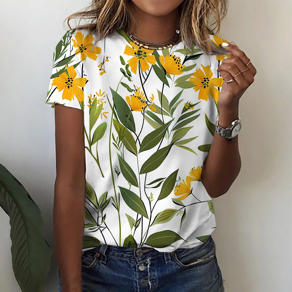 Leisure Loose Summer Women's 3D Printed Short Sleeved Round Neck Y2kt Shirts 2024 Beach Coconut Tops Ropa Mujer Blusas S-2XL image 4