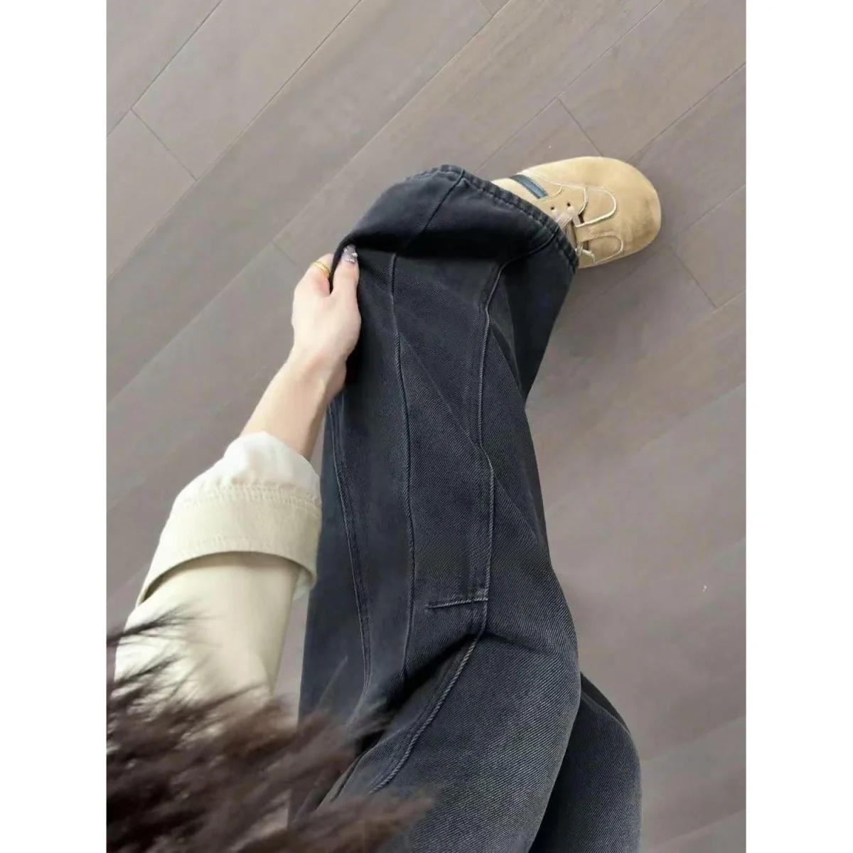

plus Size Women's Jeans High Waist Cover Hip Design Straight Leg Scythe Bla ey New Arrival Autumn 2026 Casual Cotton Poly...