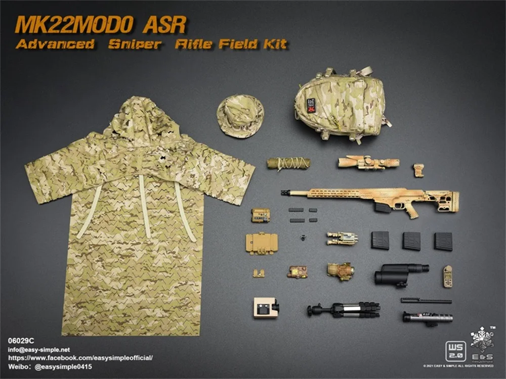 

EASY&SIMPLE 1/6 ES06029 MK22Mod0 ASR Advanced Sniper Rifle Field Kit Dress Suit Bags Model Suit 12inch Action Figure Collect