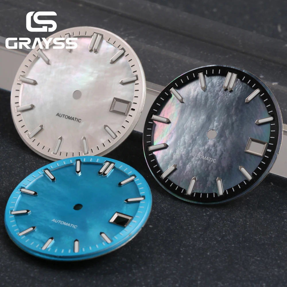 31mm Luxus Hohe Qualität MOP Perlmutt Shell Weiß Blau Zifferblatt Leuchtende Fit NH35 NH36 SKX Tauchen Männer uhren Teile