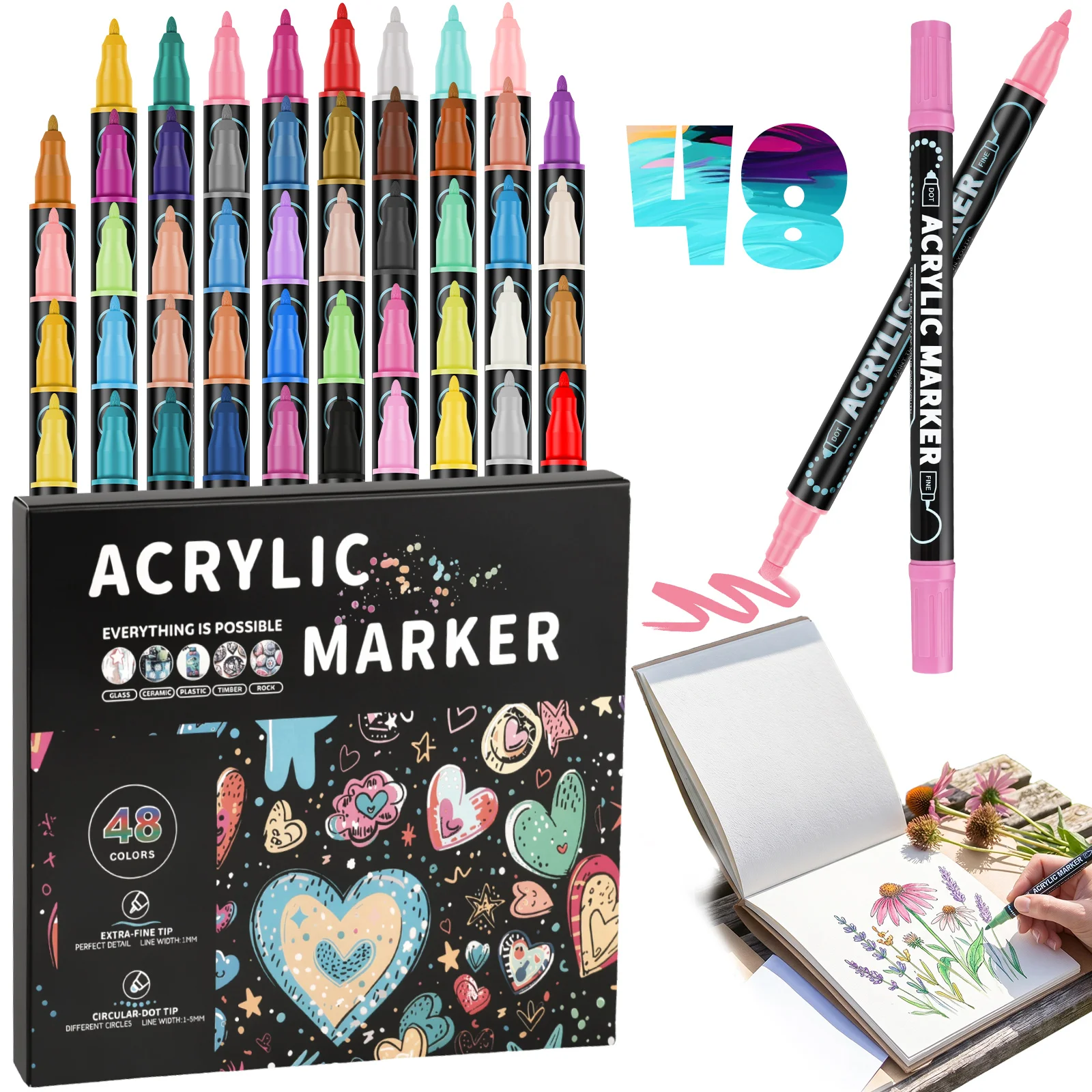 Double Tip Acrylic Marker Pen Water Based for Leather Canvas Ceramic Acrylic Paint Pen Acrylic Marker Acrylic Paint Marker