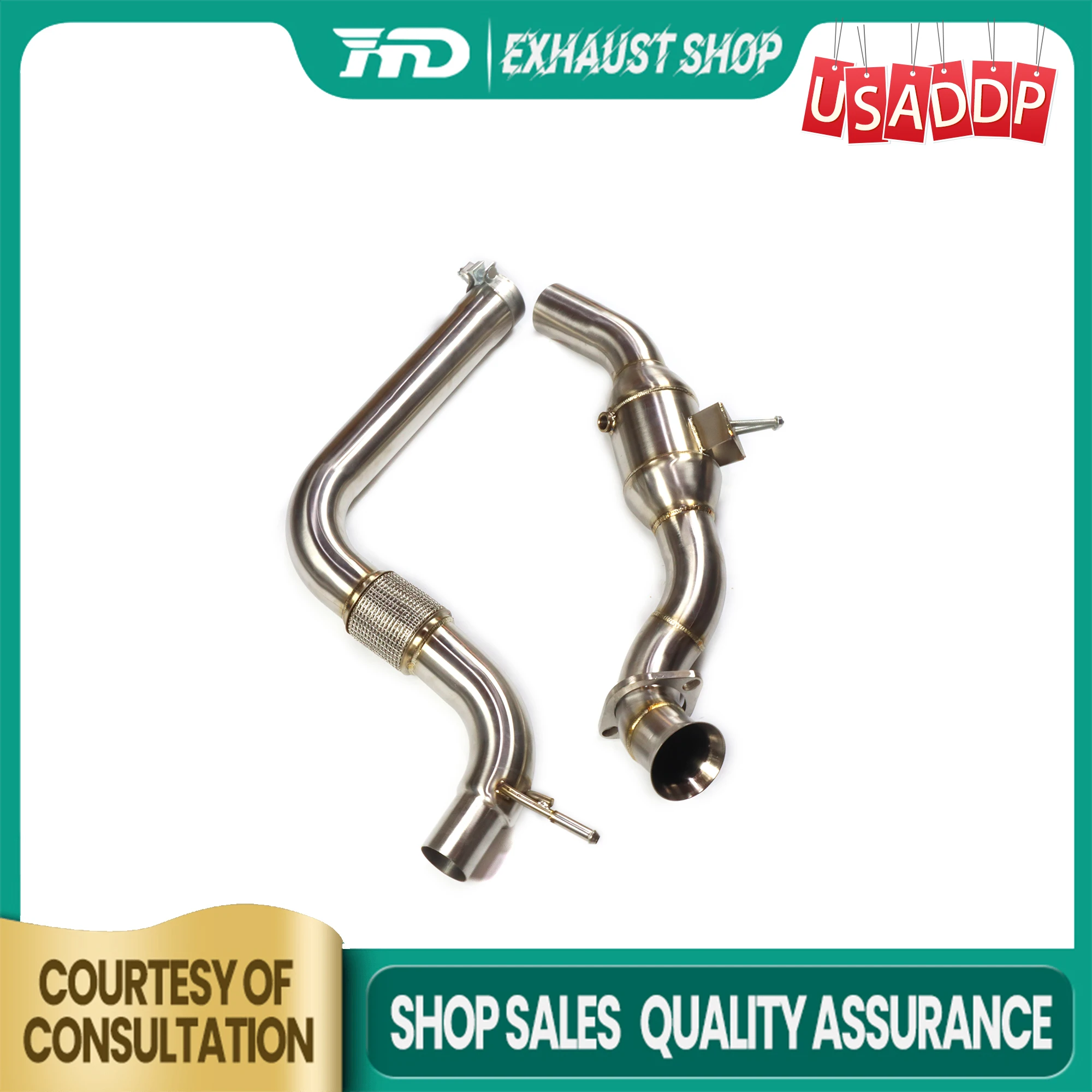 

HMD Downpipe for Ford Mustang 2.3T Exhaust system without Heat shield Hose shock absorption Stainless steel for car