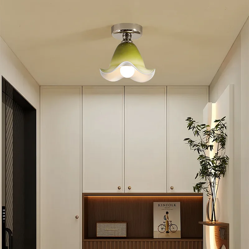 Nordic artesanal gradiente flor verde forma luzes pingente de vidro moden sala estar quarto restaurante cozinha led pendurado lâmpadas