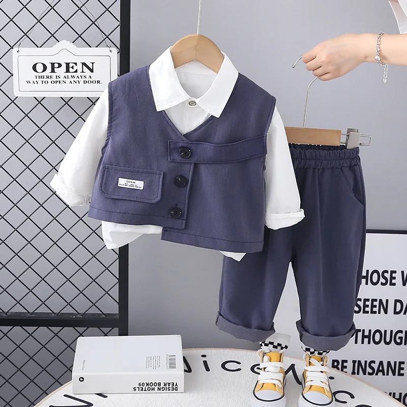 Boys Clothing Sets Spring Autumn 2025 Children Fashion Vest Shirts Pants 3pcs Party Suit For Baby Tracksuits Kids Outfits 3 4 5Y