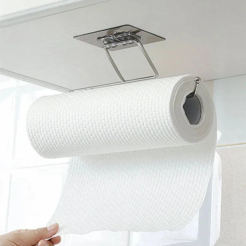 Lazy person cloth stainless steel bracket without punching pasted with kitchen bathroom toilet tissue storage rack hanging rack