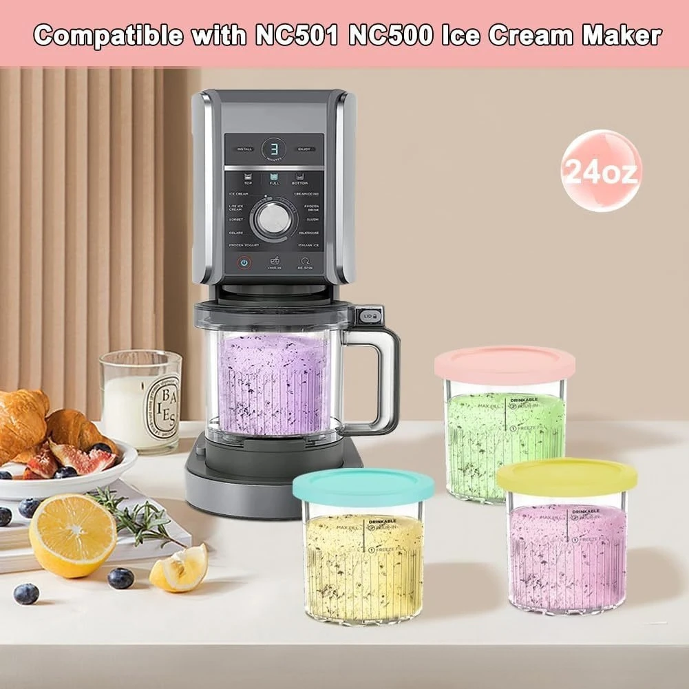 Containers Replacement for Ninja Creami NC500/NC501 Deluxe Pints Lids Creamy Ice Cream Containers Cups Set Family Size