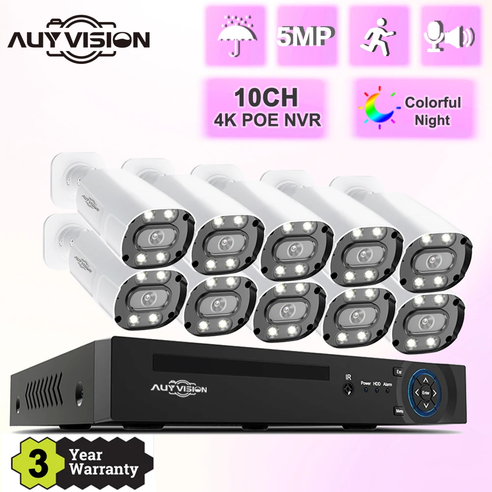 

10CH 4K H.265+ POE NVR 5MP Security Camera System Kit 2-Way Audio AI Color Night Home Surveillance Camera Outdoor Xmeye Set