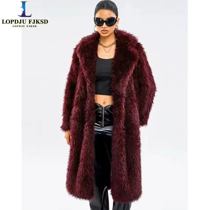 Winter Women High Quality Faux Fur Coat Long Fur Coat Lapel OverCoat Europe and America Female Plush Coats