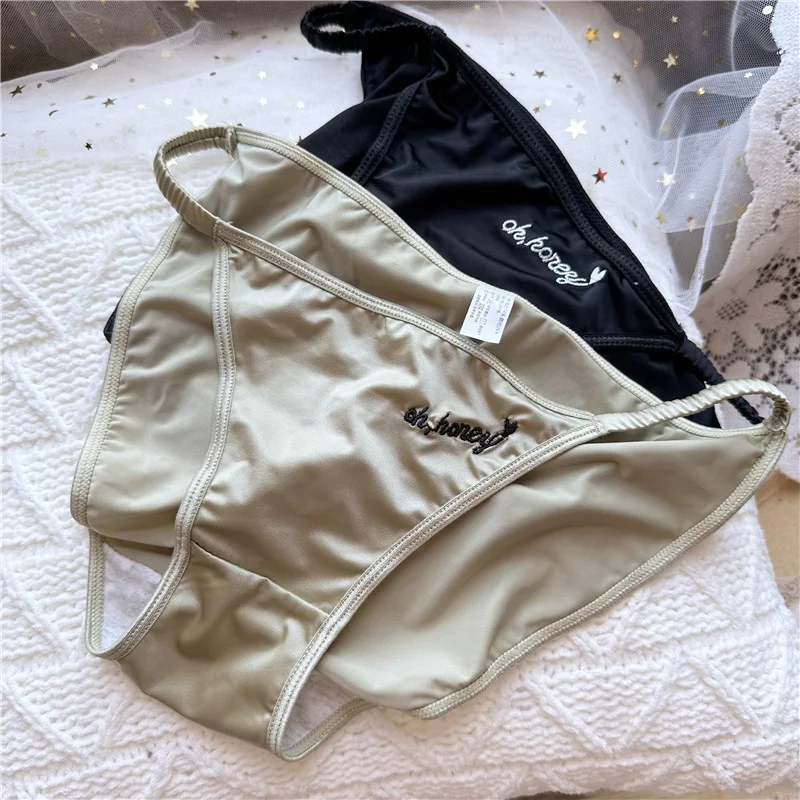 SP&CITY Simple Letter Traceless Satin Sexy Women\'s Underpants Low Waist Luxury Cotton Crotch Breathable Panties Seamless Briefs