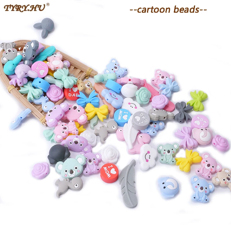 TYRY.HU 5 pezzi perline in Silicone animali dei cartoni animati perline massaggiagengive in Silicone per bambini BPA collana per dentizione fai da te gratuita accessori per catena per bambini