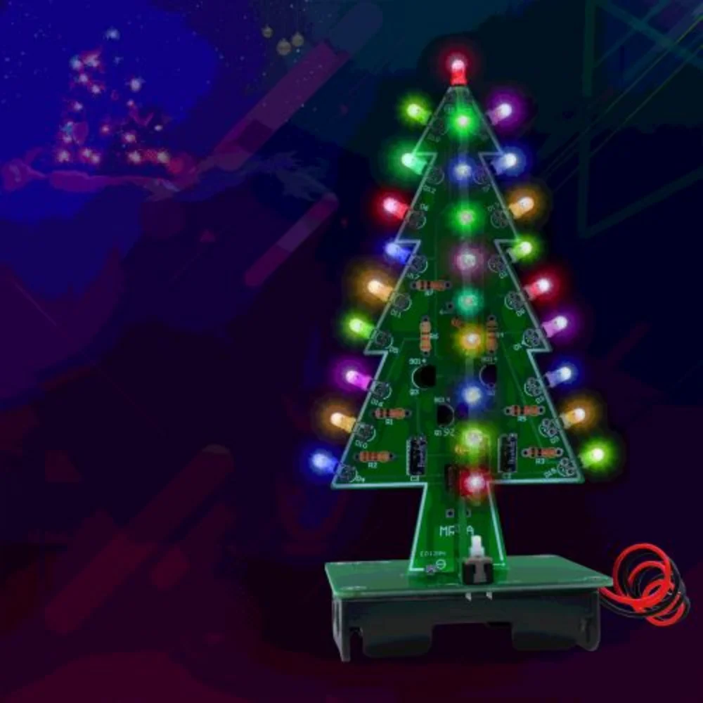 DIY 3D Christmas Tree Soldering Practice Electronic Science Assemble Kit 3 Color/7 Color Flashing LED PCB Module