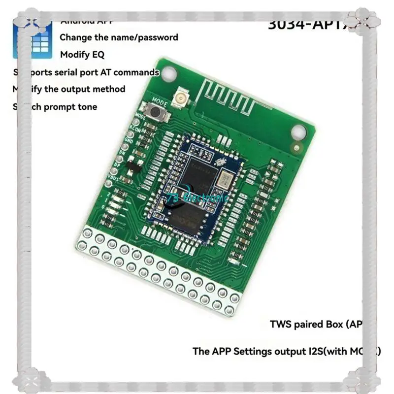 24-Hour Delivery QCC3034 Bluetooth 5.1 Stereo Audio Module DC3.6-5.5V APTXHD Lossless I2S Output SBC/AAC/APTX/APTXHD Module